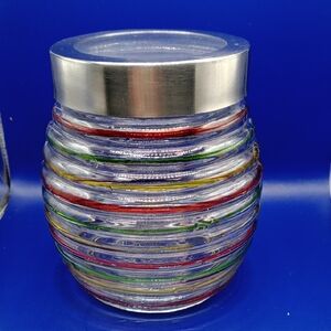 Vintage  🌟 Colorful Glass Jar with Silver Lid